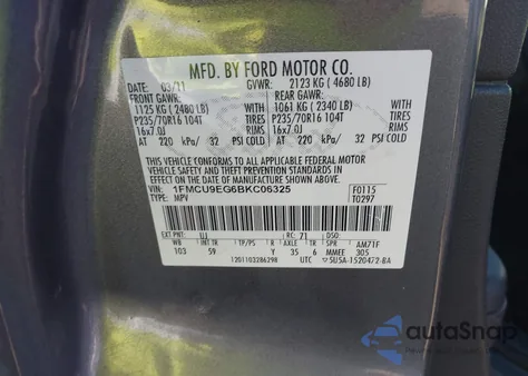 2011 Ford Escape Limited z USA, uszkodzony, nr VIN 1FMCU9EG6BKC06325